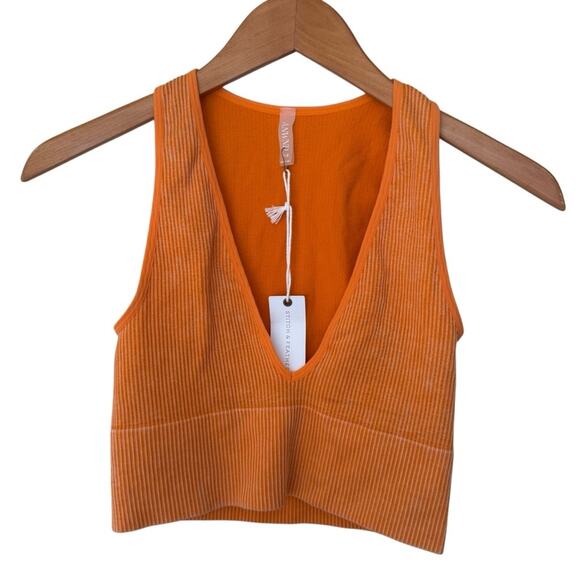 ANWND Orange S/M Ribbed Workout Sports Bra NWT - Picture 1 of 4